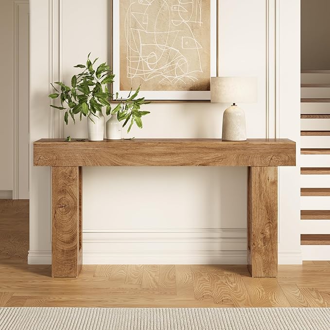 LITTLE TREE 63 Inches Long Console Table for Entryway, Sofa Table Behind Couch, Wooden Entry Table Foyer Hallway Table, Industrial Console Sofa Table for Living Room, Oak Color