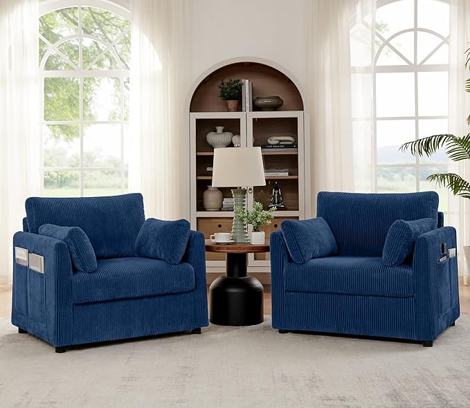 Modern Accent Chair Living Room Chairs in Corduroy Fabric,Reading Chair Sofa Couch for Apartment and Small Spaces. (Blue, Chair)