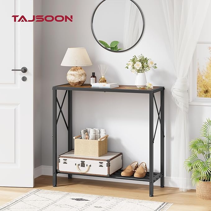 Tajsoon Console Table, 2 Tier Small Hallway Table, Narrow Sofa Table for Entryway with Open Shelves for Living Room, Hallway, Foyer, Office, Rustic Brown