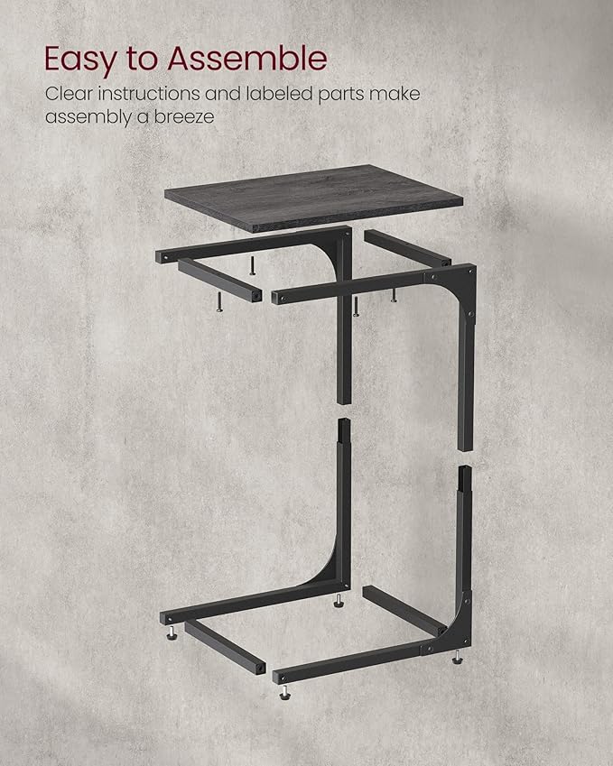 VASAGLE C-Shaped End Table, Small Side Table for Couch, Sofa Table with Metal Frame for Living Room, Bedroom, Bedside, Misty Gray and Black