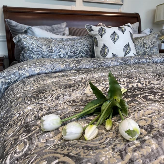 16-inch Premium Real Touch Fake Tulips, Artificial Flowers with Buds, Flexible Stem Easy to Shape, Faux Tulips (Vase not Included), 5-Pack Set of Peppermint White