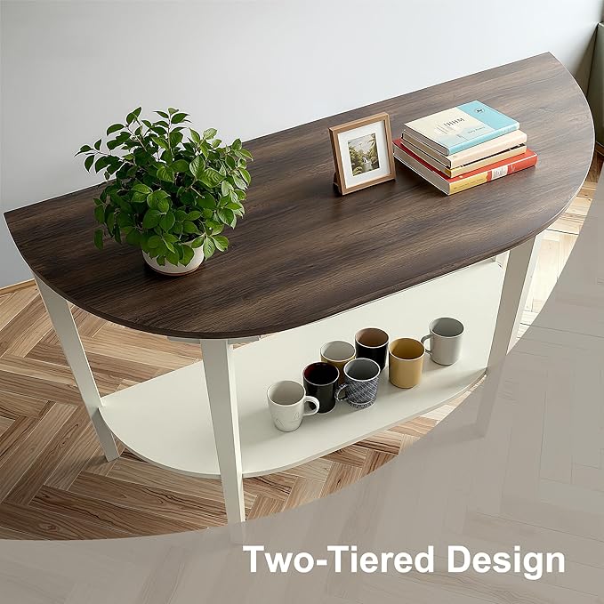 Half-Moon Console Table, 41" Long Sofa Table with Storage,2-Tier Brown Entryway Table for Living Room, Hallway, Entrance, Foyer