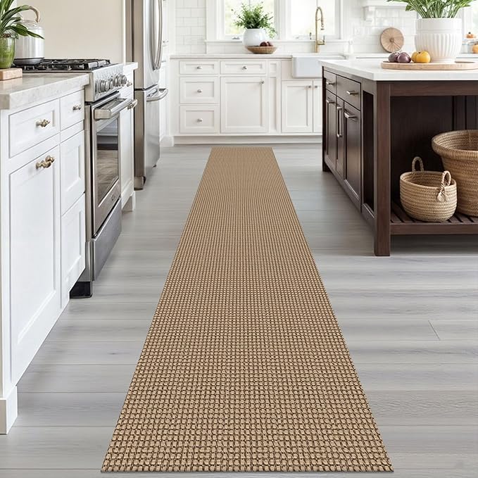 IOHOUZE Washable Runner Rug 2x12 Non Slip Rubber Backed Extra Long Hallway Runner Entryway Runner Indoor, Kitchen Rugs Woven Cotton Floor Carpet for Hall Stair, Orange/Tan/Brown