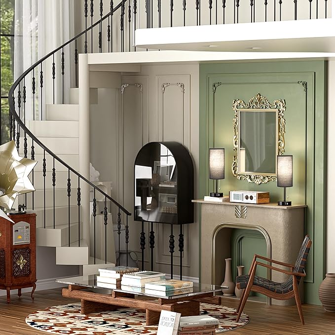 Black Bedside Lamps for Bedroom Set of 2 - Nightstand Table Lamp with USB Charging Port, Pull Chain Night Stand Light, Side Table Desk Reading Lamp for Living Room/Dorm/Bathroom/Kitchen