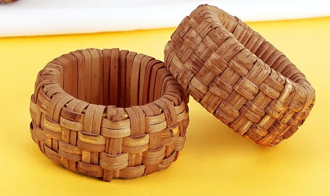 Nautical Coastal Rattan Napkin Rings - Set of 6 Natural Beach, Party & Dining Table Decor, Handcrafted Rustic Napkin Holders, Home & Kitchen Accessory (Brown) - ALPHA Living HOME
