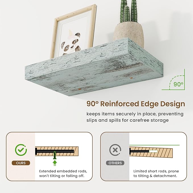 16in Floating Shelves for Wall, 16"W x 9.25"D x 1.25"H, 2 Pack Long Wall Mounted Engineered Wood Shelves with Invisible Brackets for Living Room, Bedroom, Bathroom, Kitchen Decor and Storage, Blue