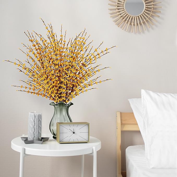 Sggvecsy 10 Pcs 29.5’’ Long Artificial Jasmine Flowers Tall Fake Flower Bouquet Faux Jasmine Plants Dry Branches for ThanksgivingAutumn Wedding Home Party Office Hotel Kitchen Decoration（Dark Yellow）