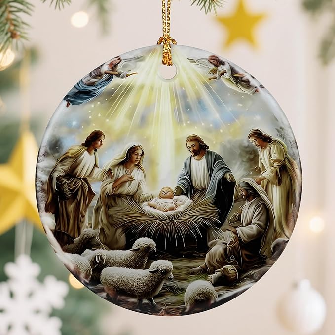 Nativity Scene Christmas Ornament, Jesus’ Birth Christmas Ornament, Holy Family Decoration, Religious Holiday Decor | Gifts for Christian, Gifts for Religious Women - Style C