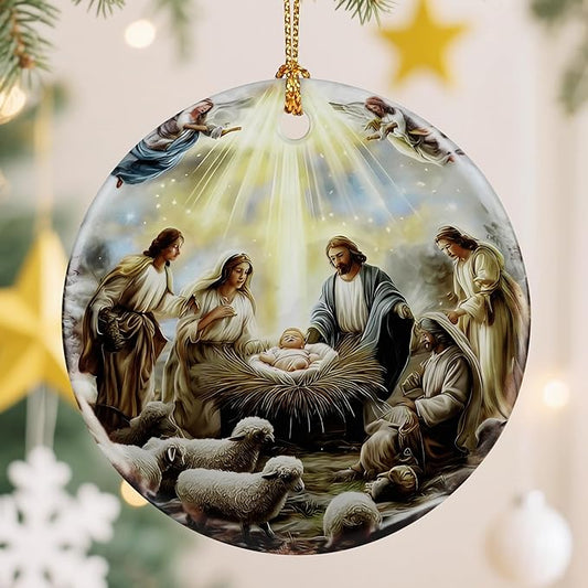 Nativity Scene Christmas Ornament, Jesus’ Birth Christmas Ornament, Holy Family Decoration, Religious Holiday Decor | Gifts for Christian, Gifts for Religious Women - Style C