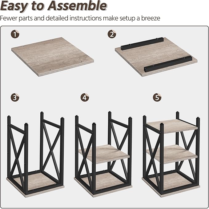 Yaheetech Industrial End Tables Set of 2, 3-Tier Side Tables with Storage Shelves for Living Room, X Design Sofa Tables, Strong Metal Frame, Easy Assembly, 16x16x24.5 in, Gray