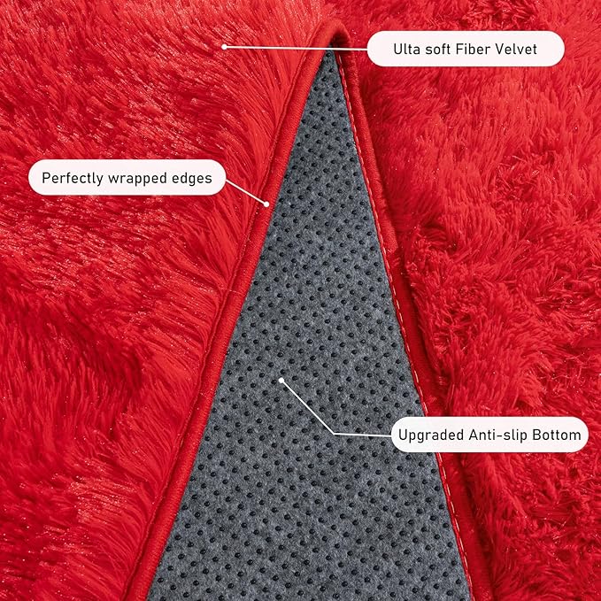 Rugs for Living Room 9x12, Soft Shaggy Modern Shag Area Rug for Bedroom, Upgrade Non-Slip Plush Fluffy Carpet for Kids Boys Girls Room Home Decor Aesthetic, Red