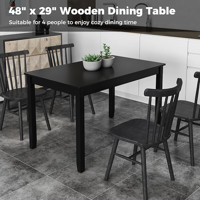 Giantex Dining Table for 4 People, 48"x 29" Kitchen Table with Wood Legs, Load 330 Lbs, Rectangular Dinner Table for Small Space, Dinette, Apartment, Living Room, Dining Room (Black)