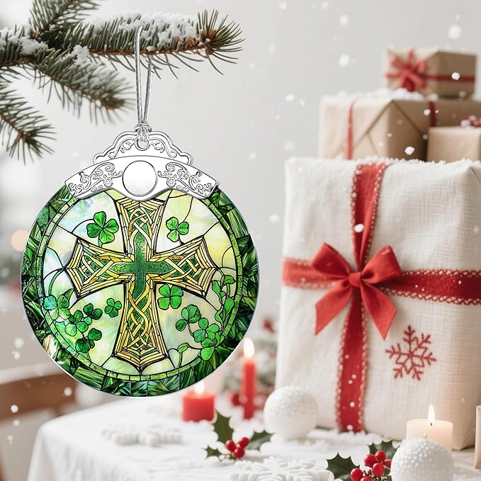 Stained Glass Cross Christmas Ornament: Christmas Tree Ornaments & Decor, Holiday Decor – Holiday Presents, Cross Gift, Religious Gifts, Christian Gift, and Gifts for Friends, Coworker, and Family