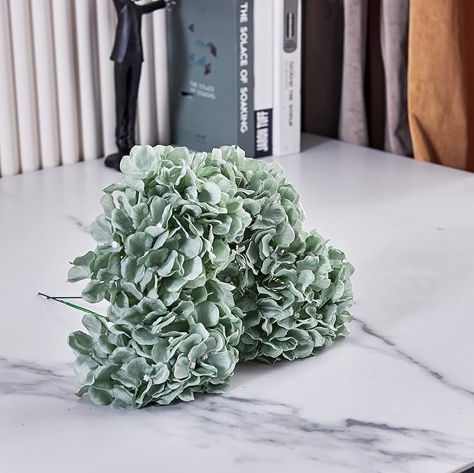 10Pcs Sage Green Artificial Hydrangea Flower Heads Hydrangea Silk Flowers Head for Wedding Centerpieces Bouquets DIY Floral Decor Home Decoration