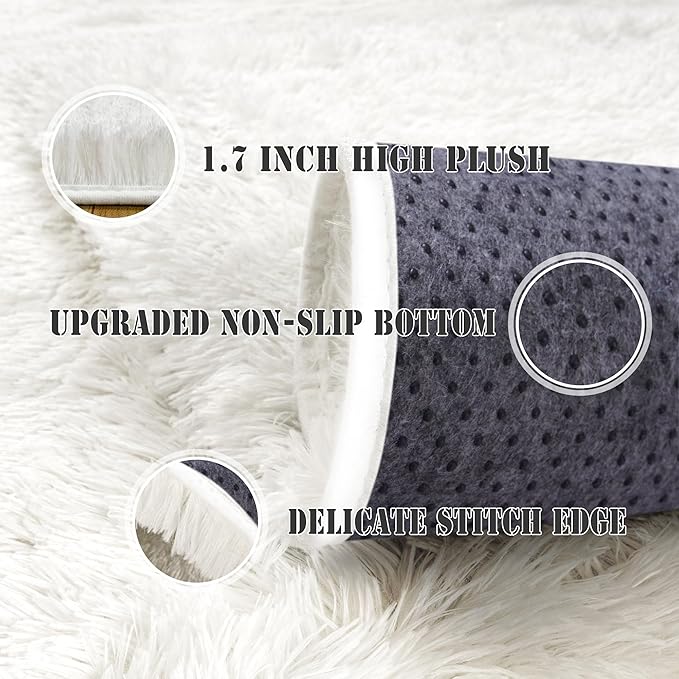 Small Runner Rugs for Bedroom Hallways, 2x4 Runners for Hallways Fluffy Shag Throw Area Rug Non Slip for Bedside Dorm, Shag Rugs for Girls Boys Bedroom, Floor Carpet Runner for Kids Dorm, Cream White