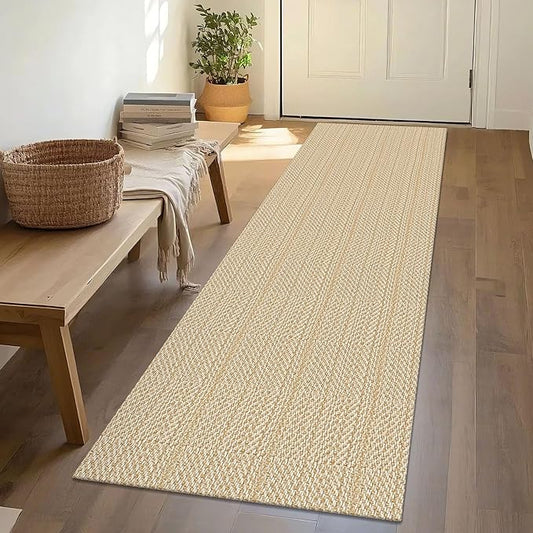 IOHOUZE Washable Runner Rug 2x6 Non Slip Runners for Hallways Entryway Runner Indoor, Kitchen Rugs Woven Cotton Floor Carpet for Kitchen Hall Entrance Bedroom, Warm Beige/Orange/Apricot