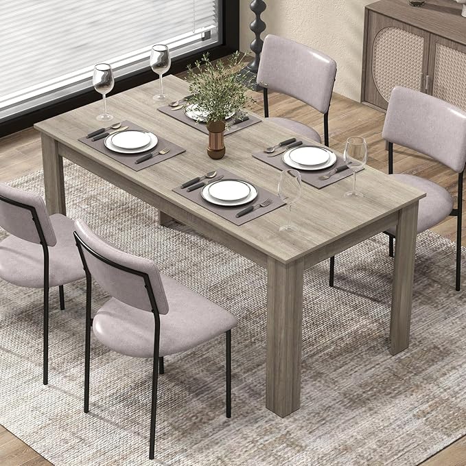 GOFLAME Dining Table for 4-6 People, 63” Modern Kitchen Table with L-Shaped Legs, 330 lbs Weight Capacity, Large Wooden Rectangular Dinner Table for Dining Room, Living Room, Oak