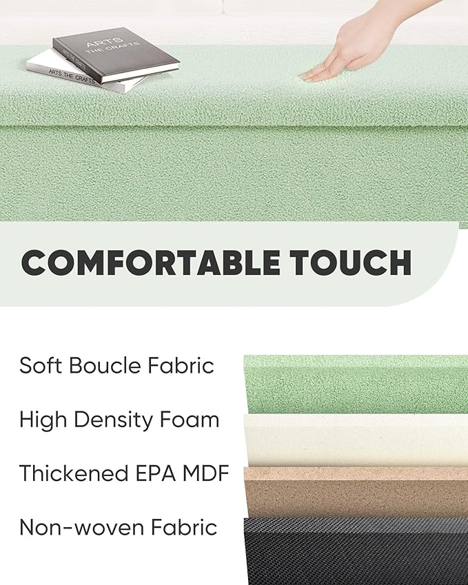 B FSOBEIIALEO Small Storage Ottoman Cube Sherpa Ottomans Foot Rest, Foldable Boucle Ottoman Bench, Faux Teddy Fur, Green 43.3"x15"x15"