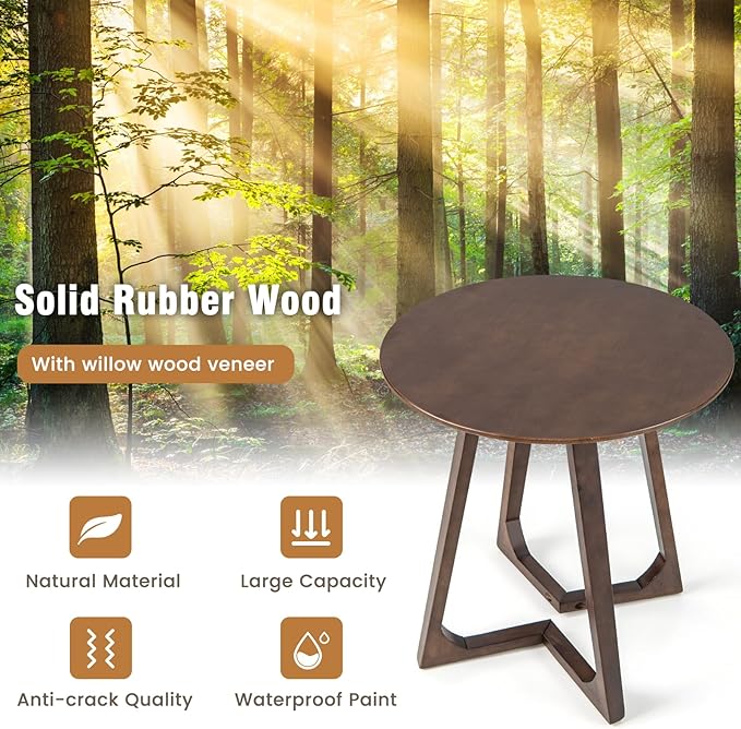 Giantex 24" Round End Table, Mid Century Modern Side Table with Adjustable Foot Pads, Sofa Couch Accent Table, Small Coffee Table for Small Space Living Room, Nightstand for Bedroom (Walnut)