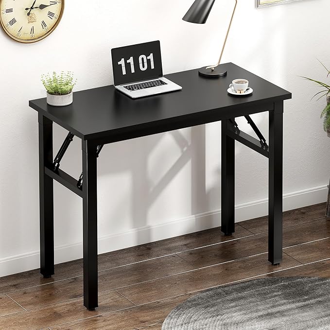 Need 31.5 Inch Folding Computer Desk for Small Spaces, Black Study Foldable Writing Table for Home Office, Bedroom, Dorm Room & Student, No Assembly