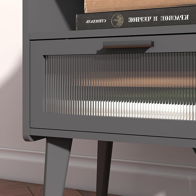 Nightstand with Charging Station, Bedside Tables Grey End Table Side Table with 2 Tiers Storage Space, for Bedroom Living Room CAMLBZ07ZE