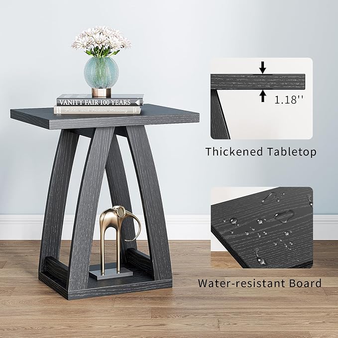 End Tables Living Room. Side Table Beside Sofa. Modern End Table for Living Room. Couch Side Table with Shelf. Black Wood Side Tables