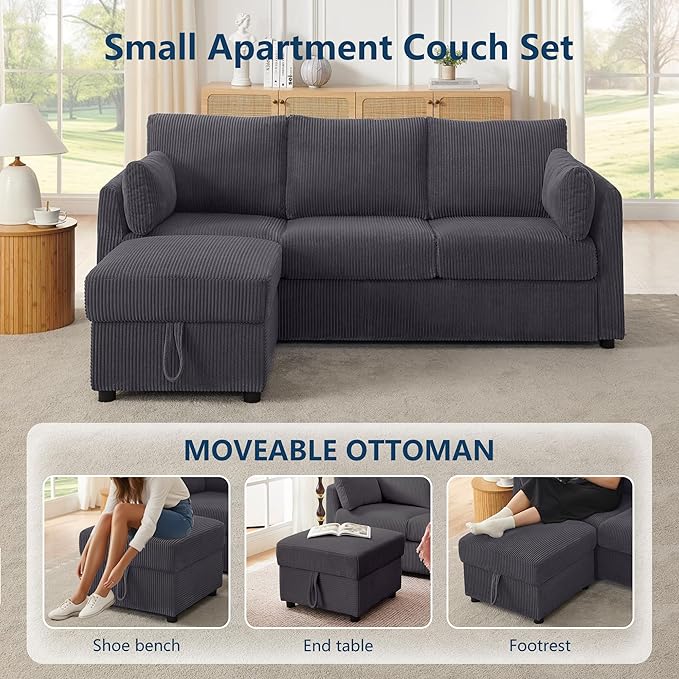 Small Storage Ottoman Sqare Footrest Bench Stool for Apartment,Bedroom,Living Room,Bonus Room and Compact Spaces. (Grey, Ottoman)