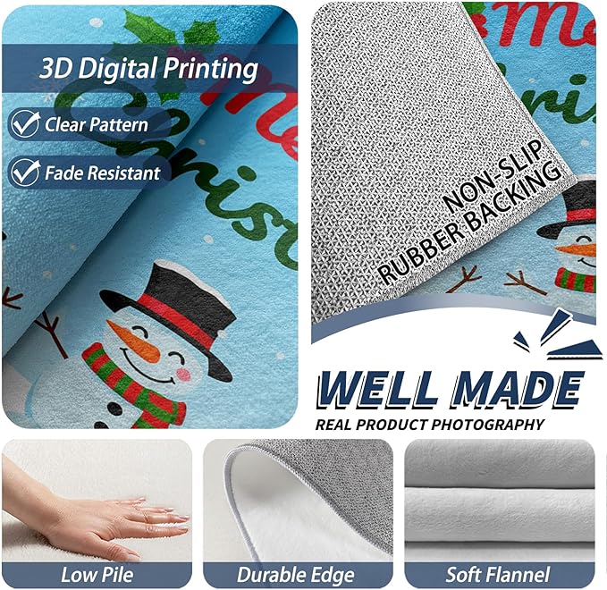 Christmas Rug 4x6-6x9 Rug, Cute Snowman Living Room Rugs, Merry Christmas Bedroom Rugs, Winter Snowflake Carpet, Cartoon Xmas Kids Girls Boys Home Decor & Gifts