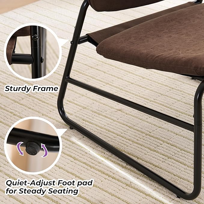 DAICO Modern Accent Chair Comfy Living Room Chair Armless Sling Accent Chairs Upholstered Side Sitting Chairs with Metal Frame for Office Reception Reading Bedroom Waiting Room, Brown