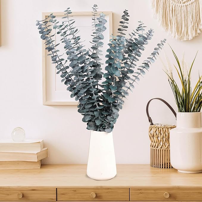 16 Pcs Dried Eucalyptus Stems, 17'' Natural Fresh Eucalyptus Leaves Branches Hanging for Shower, Preserved Real Blue Plant Live for Home SPA Wall Bathroom Wedding Party Vase Decor
