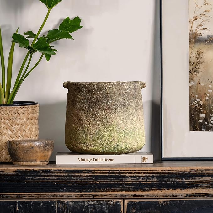 LuxenHome Rustic Cement Flower Vase, Ginger Root Brown, 8.9-Inch Tall Cylinder Vase, Perfect for Dining Table Decor, Home Decor, Living Room Decor