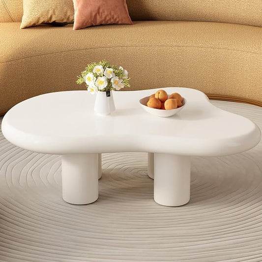 Guyii Cloud Coffee Table with 18.89" Legs, Cute Coffee Table, White Modern Tea Tables, Irregular Indoor End Table for Living Room, Free Shape Center Table with 4 Legs