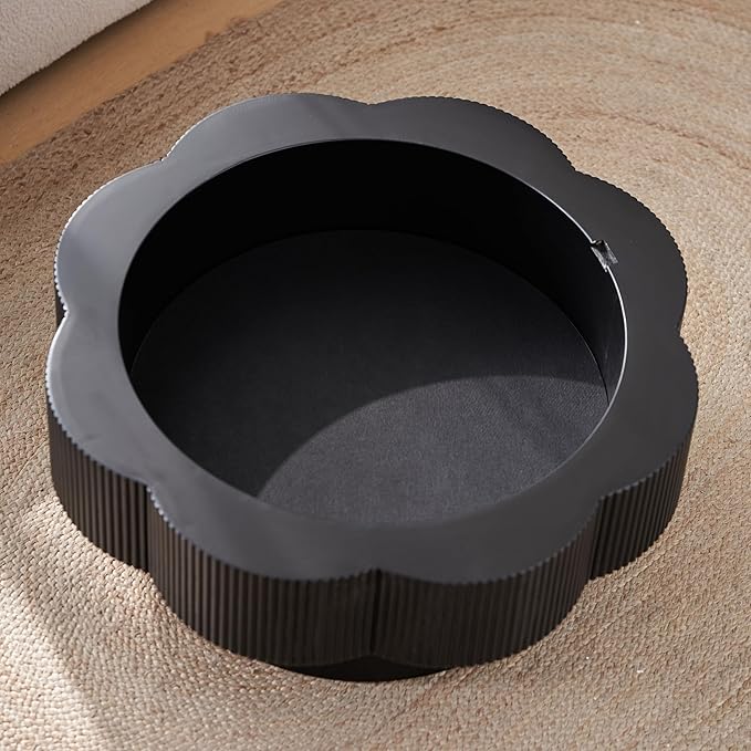 31.50" Modern Coffee Table with Storage, Round Wood Coffee Table Center Table for Living Room, Apartment, Office, Black