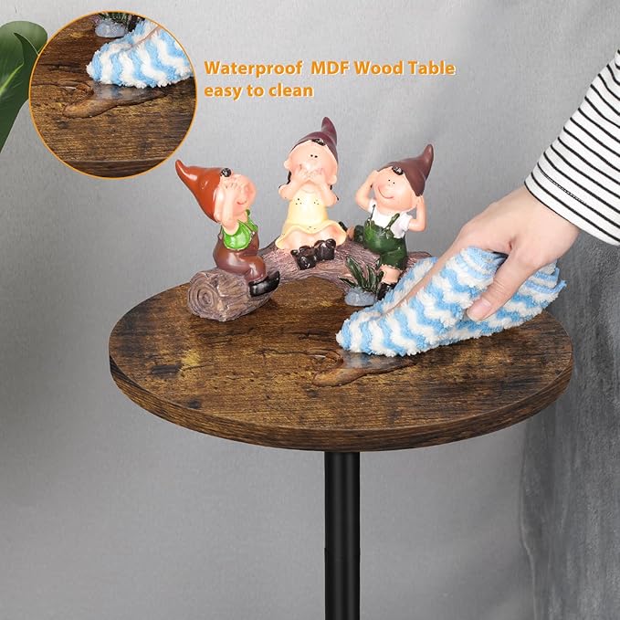 smusei Small Side Table for Small Spaces Round Bar Table with Marble Base Round End Table Drink Table Pedestal for Sofa Couch Chair Patio, Brown