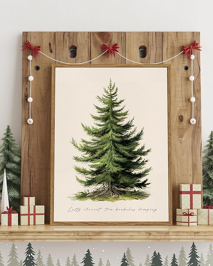 InSimSea Christmas Decor Framed Wall Art, Christmas tree Canvas Painting, elegant Holiday decor Unique Christmas Gifts For Table Wall Farmhouse Mantel Home Office 16L x 12W