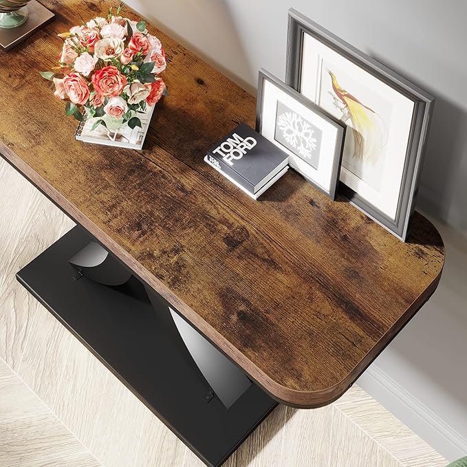 LITTLE TREE Industrial Entryway Console Table, Compact Foyer Hallway Accent Table for Small Space