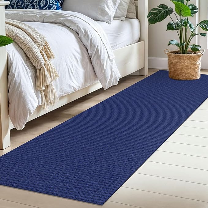 IOHOUZE Washable Runner Rug 2x7 Non Slip Runners for Hallways Entryway Runner Indoor, Kitchen Rugs Woven Cotton Floor Carpet for Kitchen Hall Entrance Bedroom, Royal Blue/Navy