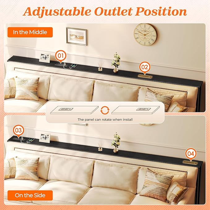 SUPERJARE 102.4 Inch Sofa Table with Power Outlets and USB-C Port, 5.9 Inch Narrow Console Tables, Entryway Hallway Couch Tables with Storage, Behind Sofa, Small Spaces, Living Room, Black