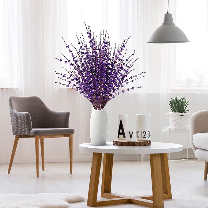 Sggvecsy 10 Pcs 29.5’’ Long Artificial Jasmine Flowers Tall Fake Flower Bouquet Faux Jasmine Plants Dry Branches for Wedding Home Party Office Hotel Restaurant Kitchen Decoration（Dark Purple）