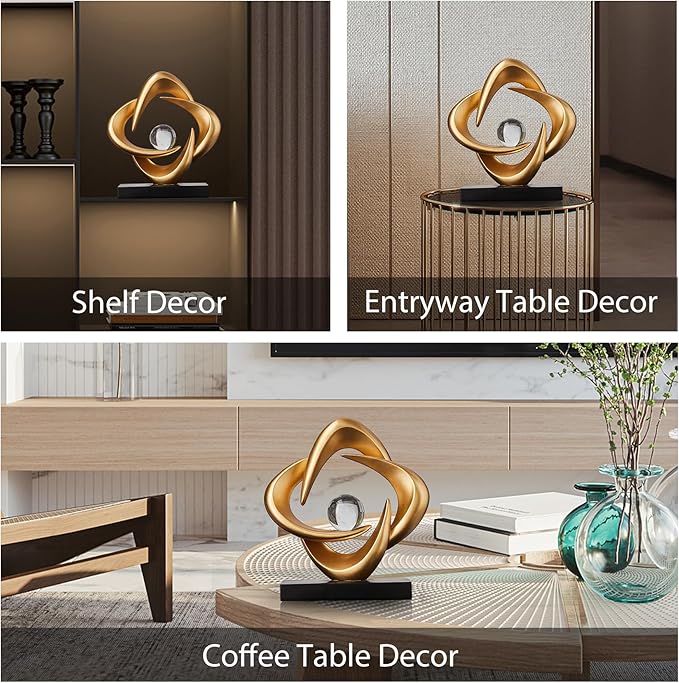 FJS Abstract Art Statues for Home Decor, White 4 Pointed Star Sculpture, 10.8" H Modern Coffee Table Bookshelf Decor Accents, Decorations for Living Room Dining Room Office Hotel (Gold)