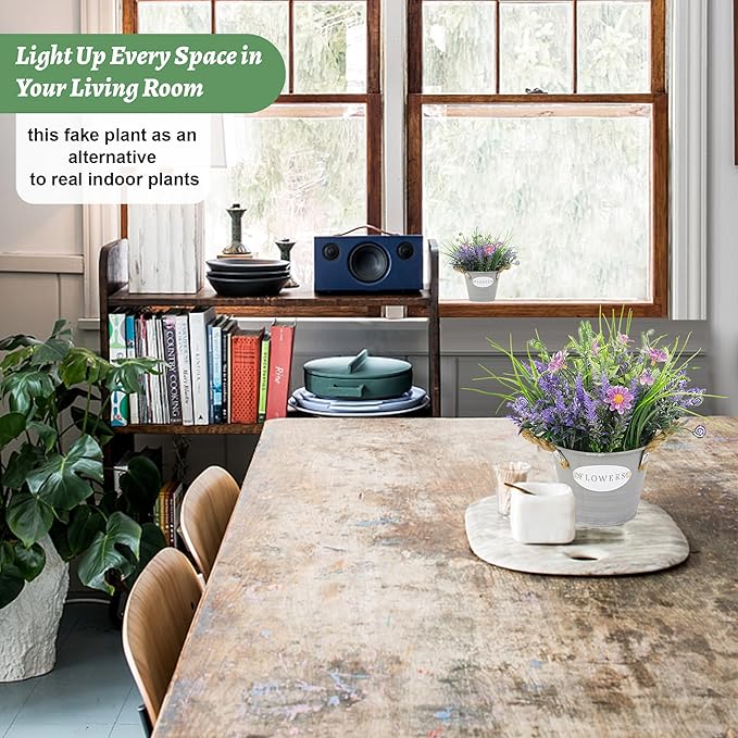 Artificial Plants Greenery Faux Lavender Flowers Purple in Pot 10" Tall Fake Potted Plant for Home Living Room Patio Coffee Table Farmhouse Aesthetic Bedroom Bathroom Decor