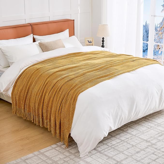 inhand Brown Throw Blanket for Couch Bed,Fall Home Decorative Soft Chunky Chenille Woven Blankets with Tassels,Lightweight Cozy Boho Farmhouse Warm Winter Gifts for Women,60"x80",Medium Thick