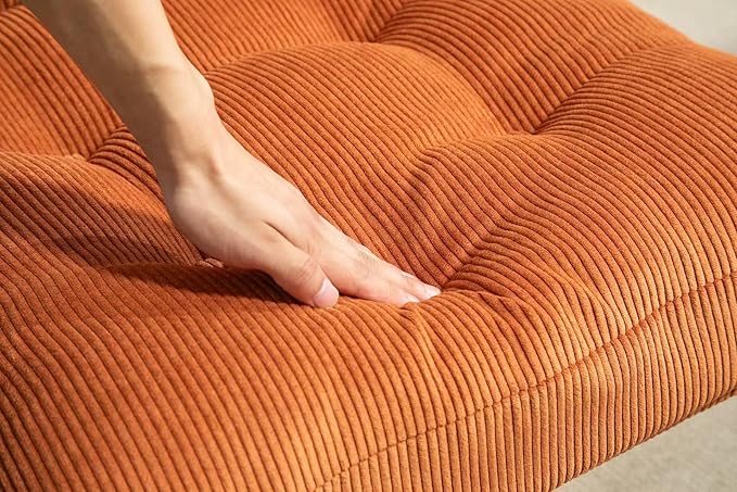 ZOBIDO Modern Accent Corduroy Chairs Comfy Upholstered Vanity Chairs for Bedroom Armchair Dining Chairs with Golden Metal Legs Desk Chair for Living Room(Orange