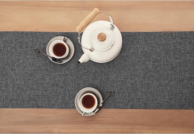 Solino Home Linen Table Runner 72 Inches Long - Athena, 100% Pure Linen Charcoal Grey Dining Table Runner 14 x 72 Inch for Halloween, Thanksgiving - Handcrafted and Machine Washable