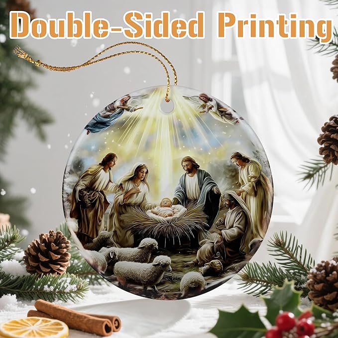 Nativity Scene Christmas Ornament, Jesus’ Birth Christmas Ornament, Holy Family Decoration, Religious Holiday Decor | Gifts for Christian, Gifts for Religious Women - Style C