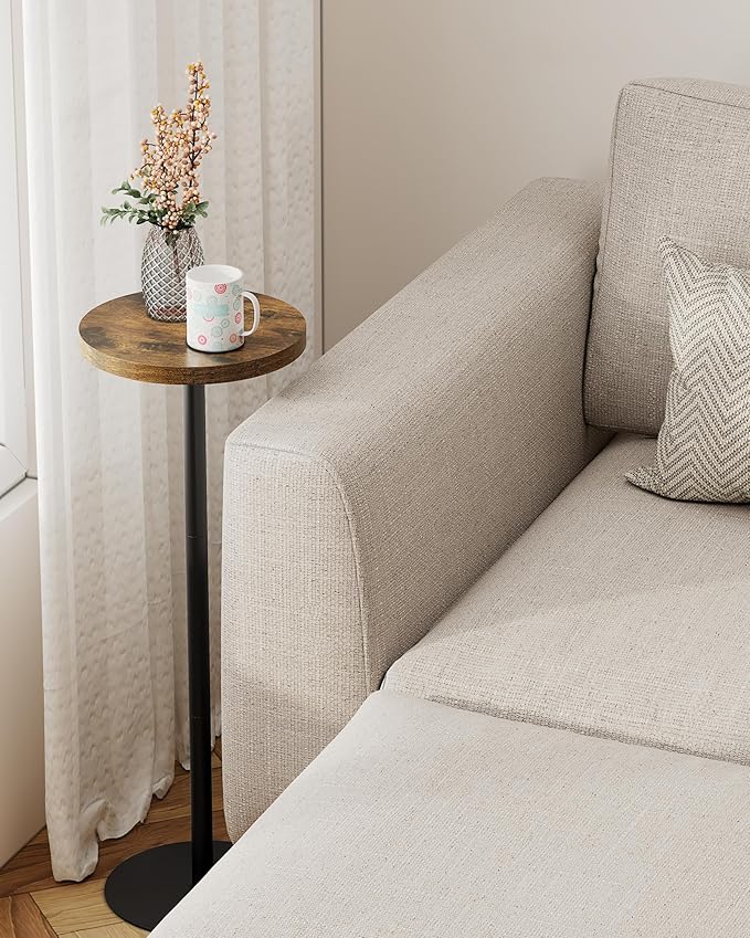 TUTOTAK Tall Round Side Table, Small End Table, Beside Table, Drink Table, Pedestal Side Table, livingroom, Brown TB01BB065