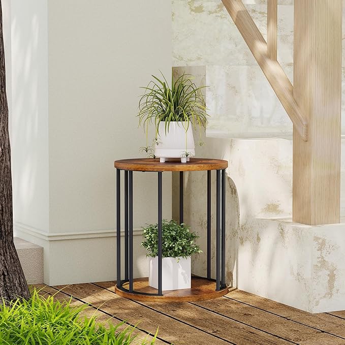 Plant Stand Indoor,small plant stool,Flower Pot Corner stand holder,Mid Century Heavy Duty Metal Tall Home Decor,Modern Round End Table,Small Rustic Display Stand for Living Room,Bedroom(Brown,14In)