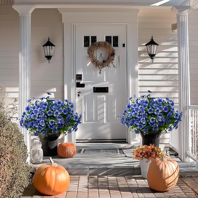 12 Bundles Artificial Flowers for Outdoor Indoor Fake Flowers uv Resistant Artificial Outdoor Flowers Fake Plants for Porch Garden Home Patio Decor(Blue)