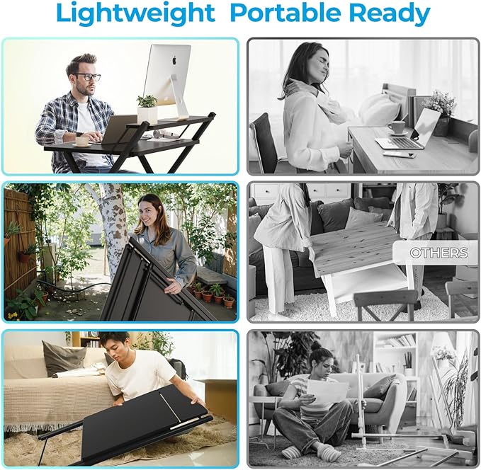 GreenForest No Assembly Folding Desk, 2-Tier Compact Computer Desk with Shelf, 30 inch Space Saving Foldable Table for Home Office, Dorm or Apartment, Portable Collapsible Sturdy Laptop Desk, Black