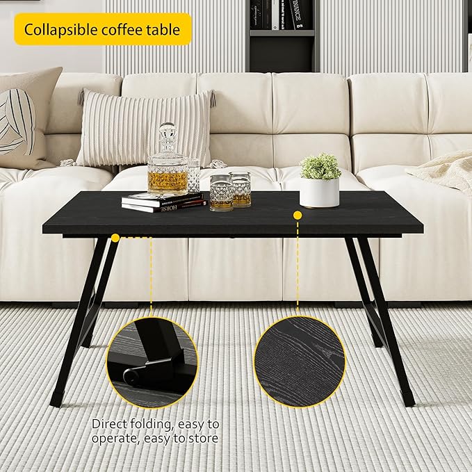 Rectangular Folding Coffee Table - Modern Space-Saving Foldable Coffee Table for Living Room, Durable and Lightweight Design, Easy to Assemble, Perfect for Small Spaces